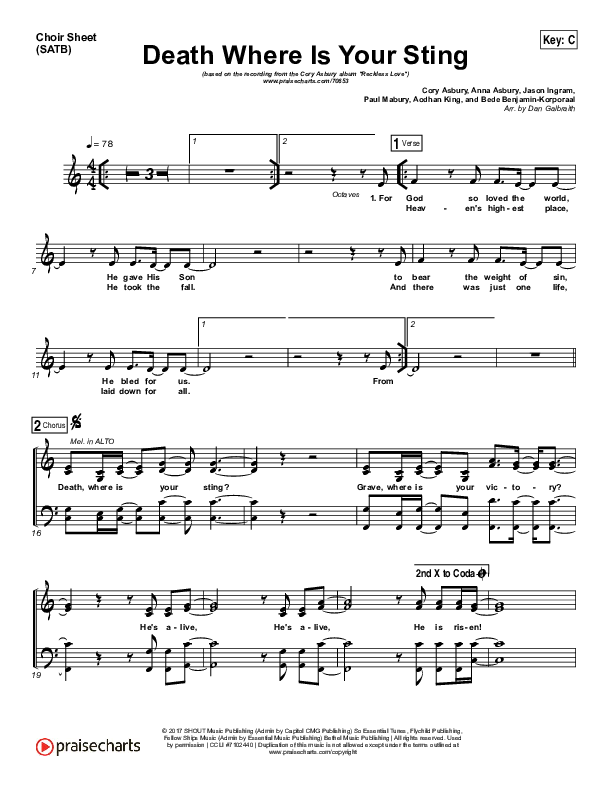 Death Where Is Your Sting Choir Sheet (SATB) (Cory Asbury)
