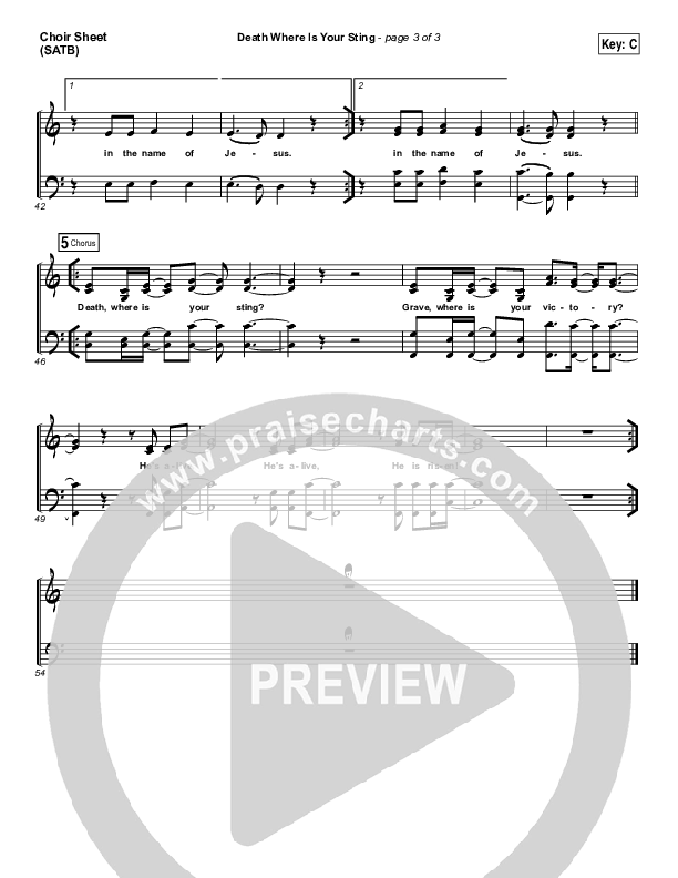 Death Where Is Your Sting Choir Sheet (SATB) (Cory Asbury)