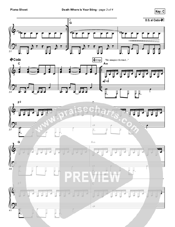 Death Where Is Your Sting Piano Sheet (Cory Asbury)