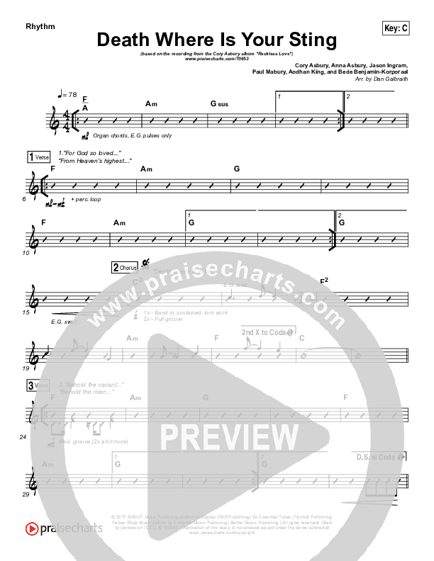 Death Where Is Your Sting Rhythm Chart (Cory Asbury)
