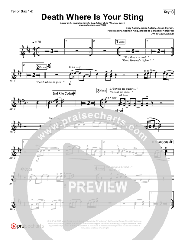 Death Where Is Your Sting Tenor Sax 1/2 (Cory Asbury)