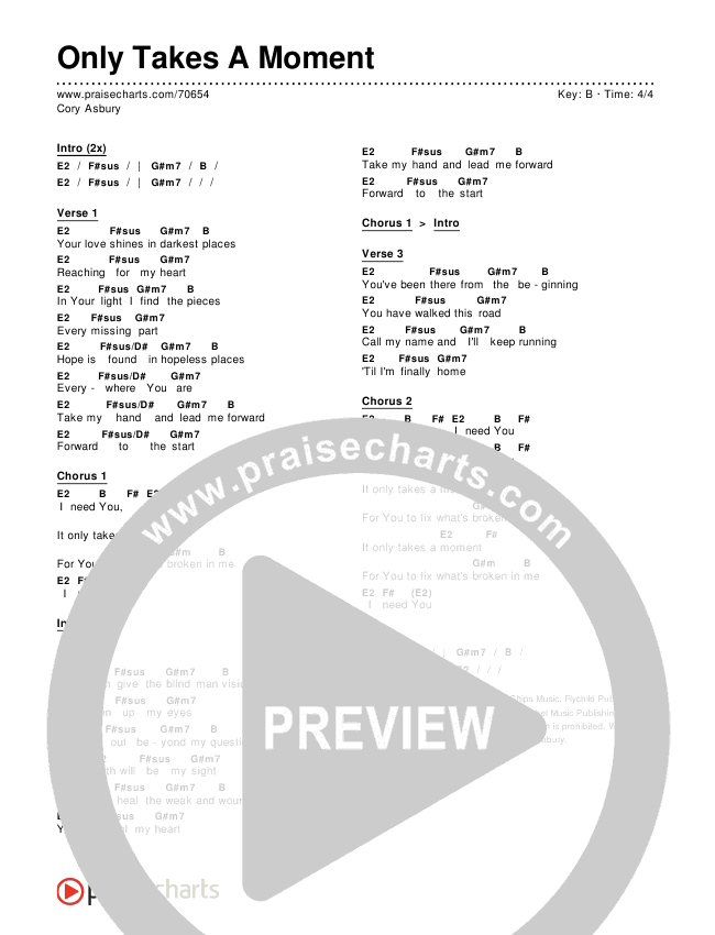 Only Takes A Moment Chords & Lyrics (Cory Asbury)