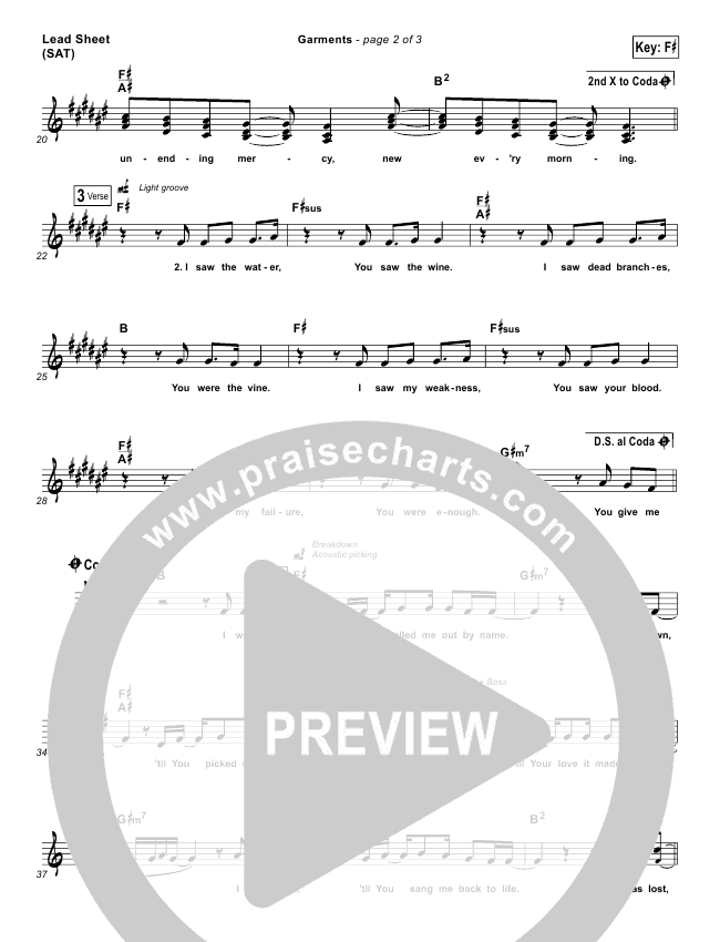Garments Sheet Music PDF (Cory Asbury) PraiseCharts