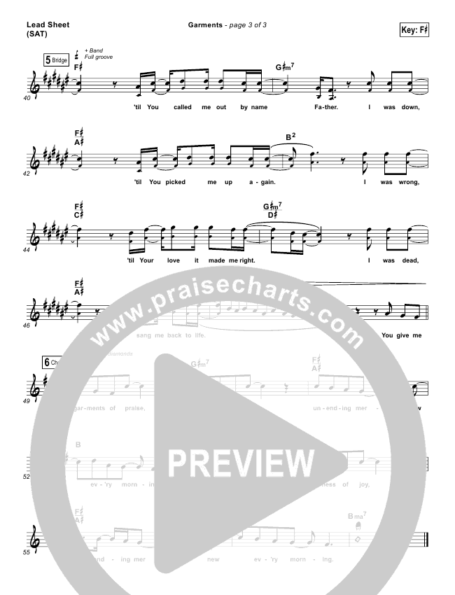 Garments Sheet Music PDF (Cory Asbury) PraiseCharts
