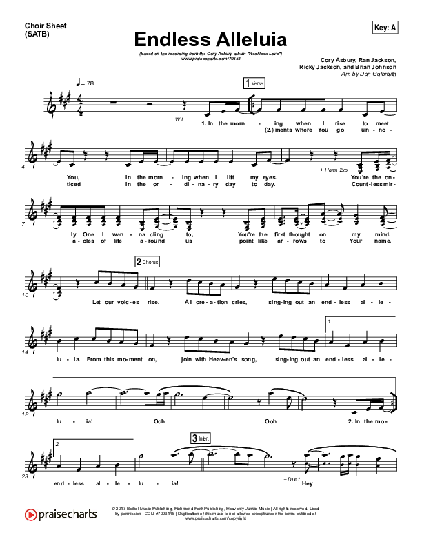 Endless Alleluia Choir Vocals (SATB) (Cory Asbury)