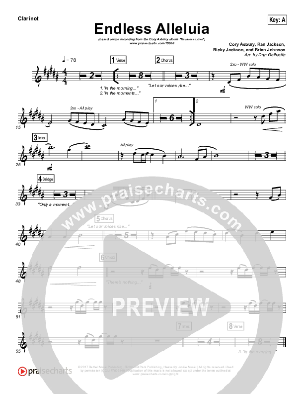 Endless Alleluia Clarinet (Cory Asbury)