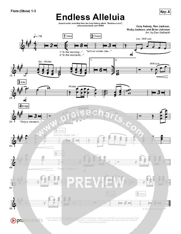 Endless Alleluia Flute/Oboe 1/2/3 (Cory Asbury)