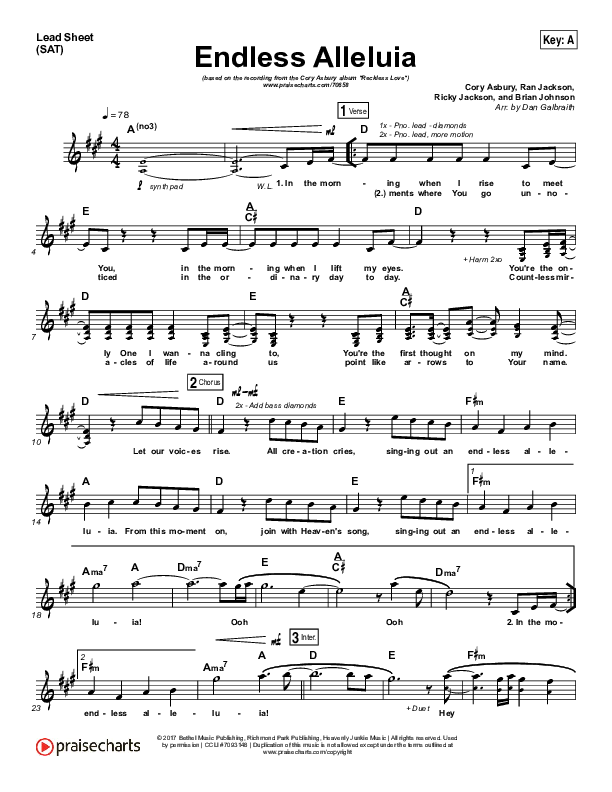 Endless Alleluia Lead Sheet (SAT) (Cory Asbury)