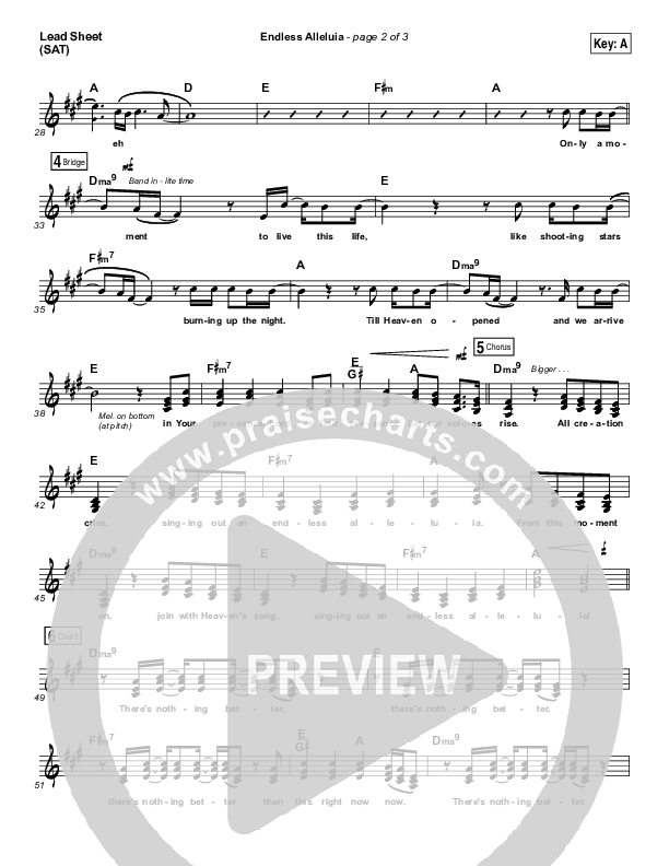 Endless Alleluia Lead Sheet (SAT) (Cory Asbury)