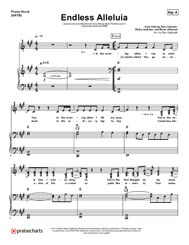 Endless Alleluia Piano/Vocal (SATB) (Cory Asbury)