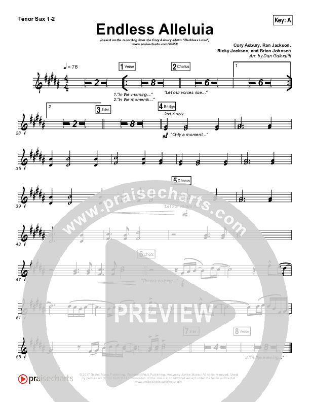 Endless Alleluia Tenor Sax 1/2 (Cory Asbury)