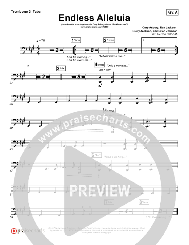 Endless Alleluia Trombone 3/Tuba (Cory Asbury)