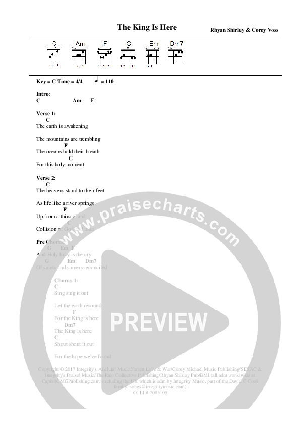 The King Is Here Chords & Lyrics (Corey Voss)