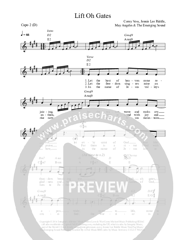 Lift Oh Gates Lead Sheet (Corey Voss)