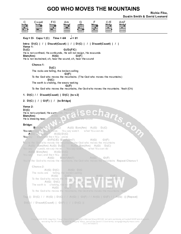 God Who Moves The Mountains Chord Chart (Corey Voss)
