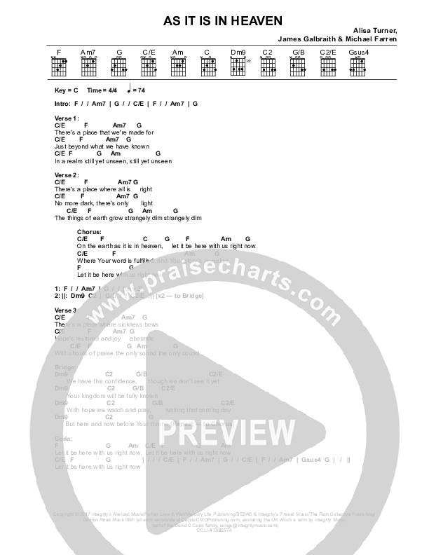 As It Is In Heaven Chords & Lyrics (Corey Voss / Michael Farren / Alisa Turner)