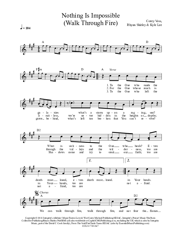 Nothing Is Impossible (Walk Through Fire) Lead Sheet (Corey Voss)