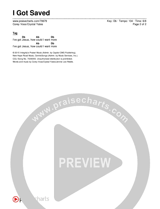 I Got Saved Chords & Lyrics (Corey Voss / Crystal Yates)