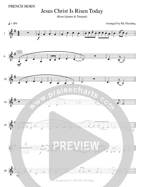 Jesus Christ Is Risen Today (Instrumental) French Horn (Ric Flauding)
