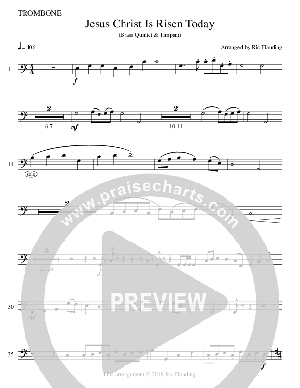 Jesus Christ Is Risen Today (Instrumental) Trombone (Ric Flauding)
