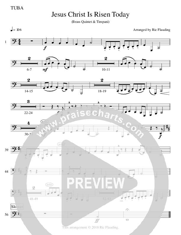 Jesus Christ Is Risen Today (Instrumental) Tuba (Ric Flauding)