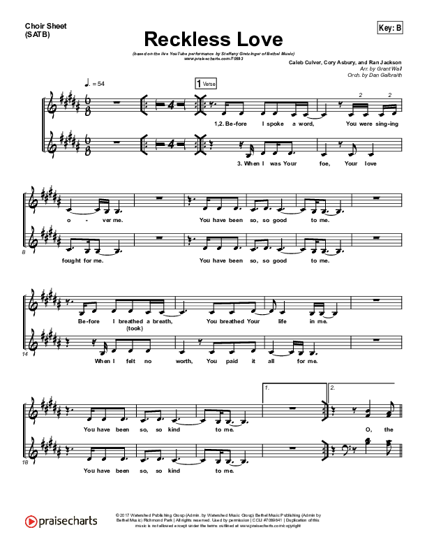 Reckless Love (YouTube) Choir Vocals (SATB) (Steffany Gretzinger)