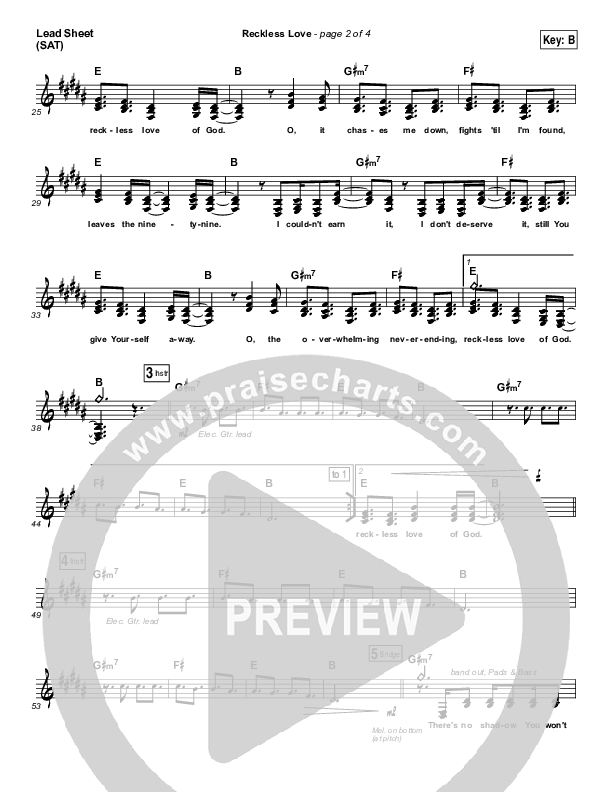 Reckless Love (YouTube) Lead Sheet (SAT) (Steffany Gretzinger)