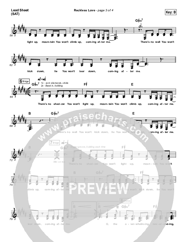 Reckless Love (YouTube) Lead Sheet (SAT) (Steffany Gretzinger)
