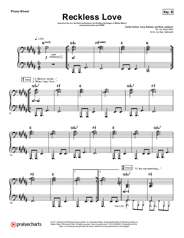 Reckless Love (YouTube) Piano Sheet (Steffany Gretzinger)