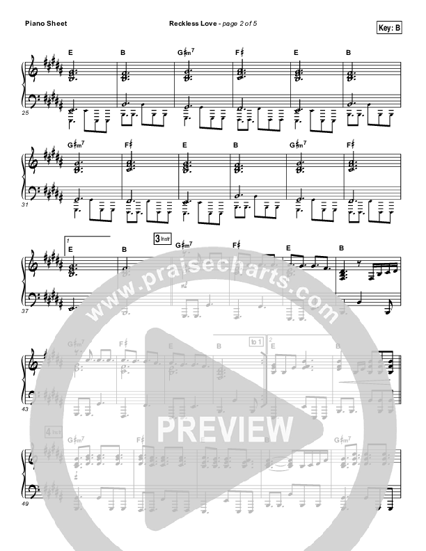 Reckless Love (YouTube) Piano Sheet (Steffany Gretzinger)