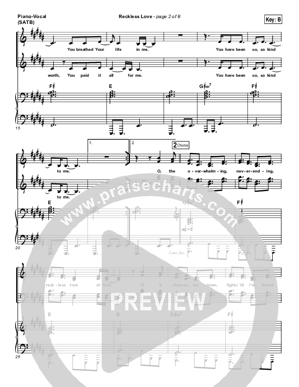 Reckless Love (YouTube) Piano/Vocal Pack (Steffany Gretzinger)