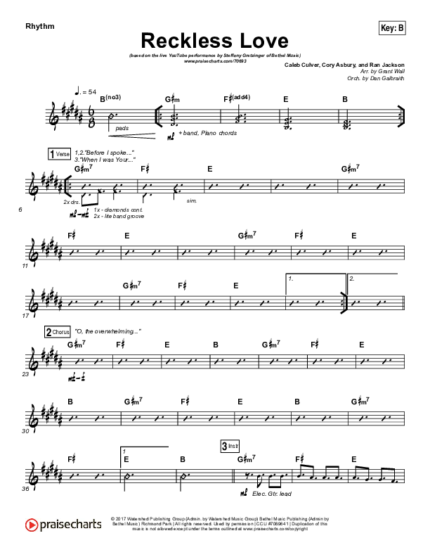 Reckless Love (YouTube) Rhythm Chart (Steffany Gretzinger)