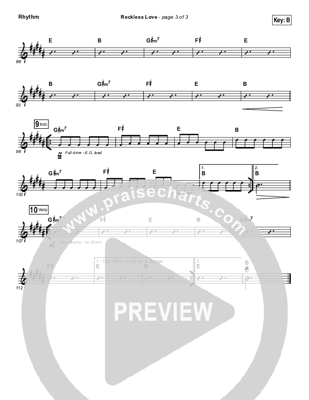 Reckless Love (YouTube) Rhythm Chart (Steffany Gretzinger)