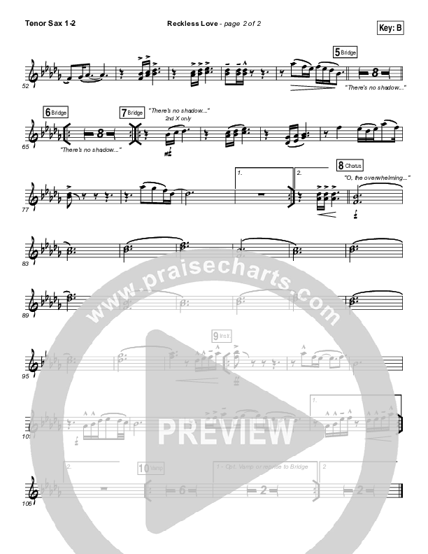 Reckless Love (YouTube) Tenor Sax 1/2 (Steffany Gretzinger)