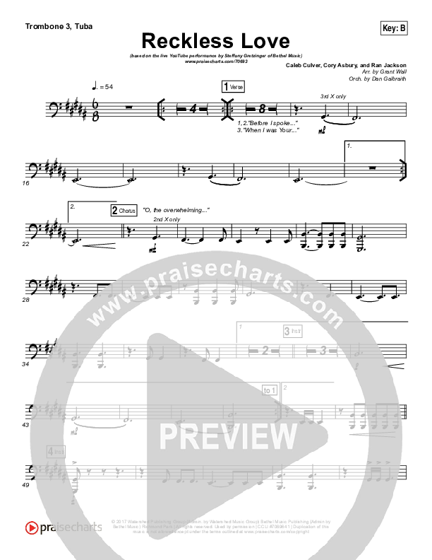 Reckless Love (YouTube) Trombone 3/Tuba (Steffany Gretzinger)