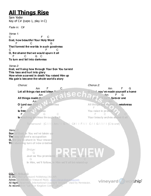 All Things Rise Chords & Lyrics (Sam Yoder)