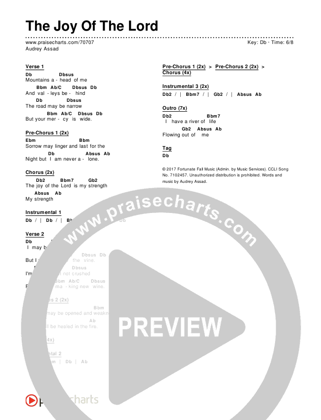 The Joy Of The Lord Chords & Lyrics (Audrey Assad)