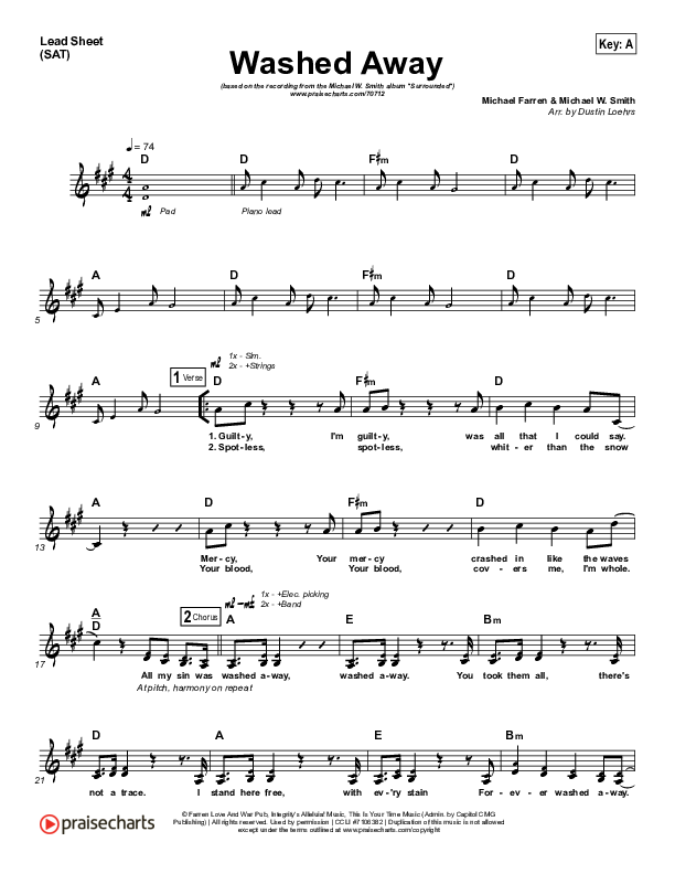 Washed Away Lead Sheet (SAT) (Michael W. Smith)