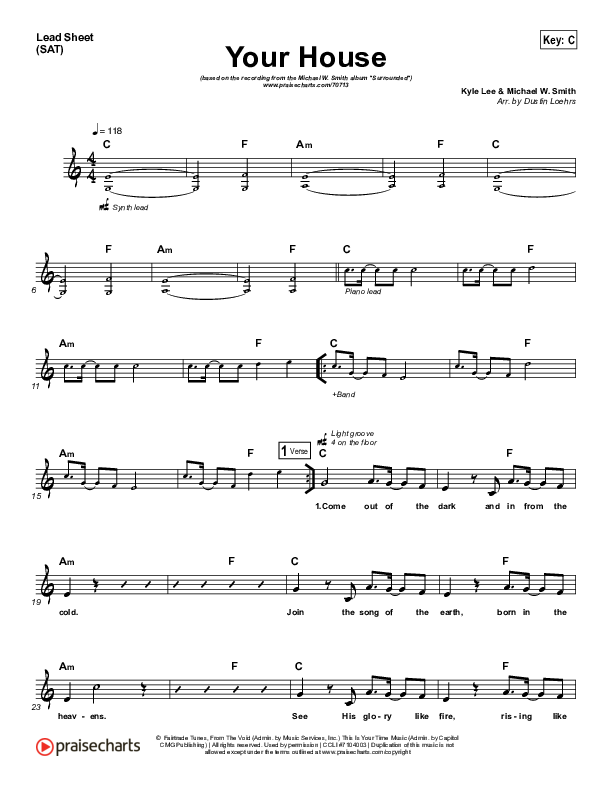 Your House Lead Sheet (SAT) (Michael W. Smith)