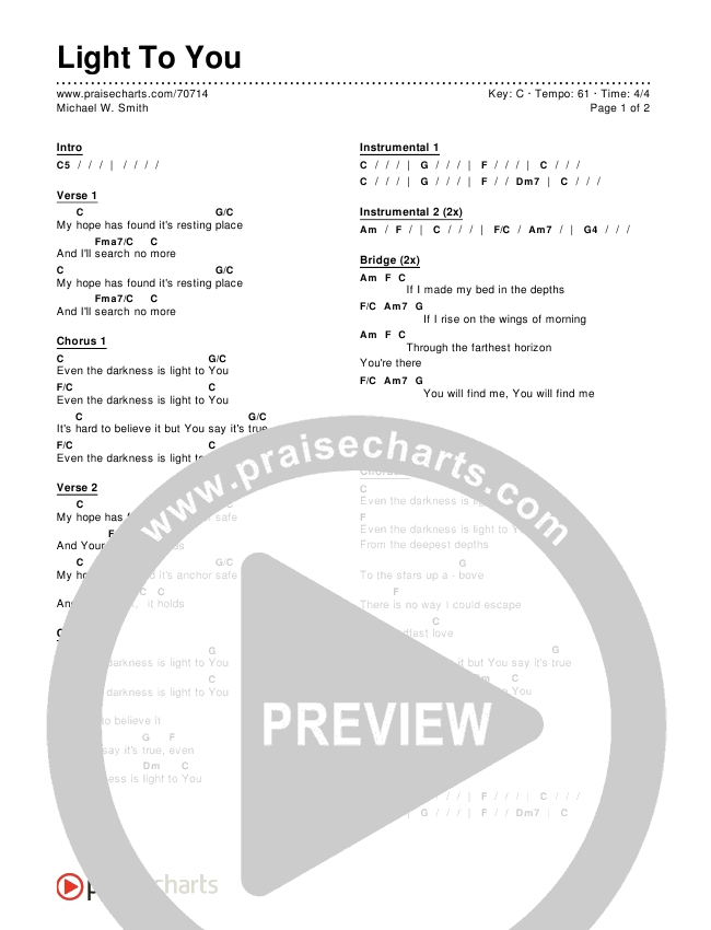 Light To You Chords & Lyrics (Michael W. Smith)