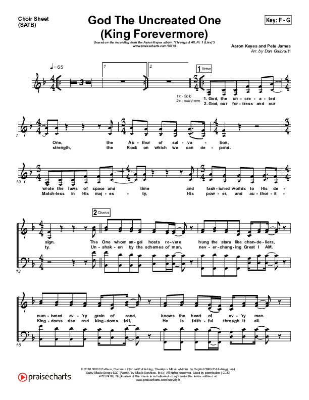 God The Uncreated One (King Forevermore) Choir Sheet (SATB) (Aaron Keyes)