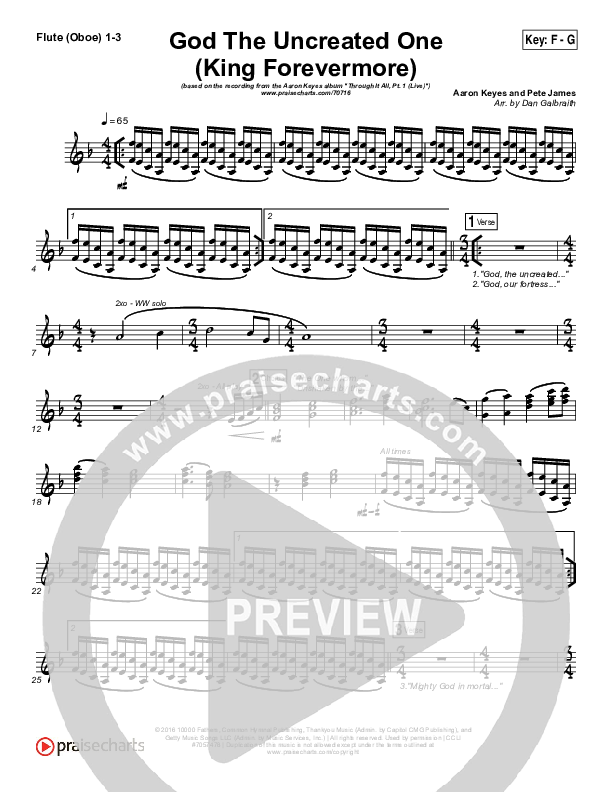 God The Uncreated One (King Forevermore) Flute/Oboe 1/2/3 (Aaron Keyes)