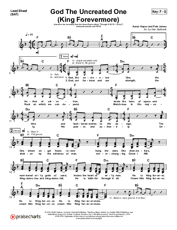 God The Uncreated One (King Forevermore) Lead Sheet (SAT) (Aaron Keyes)