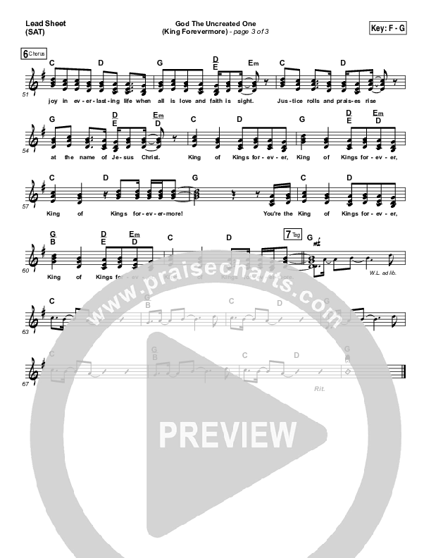 God The Uncreated One (King Forevermore) Lead Sheet (SAT) (Aaron Keyes)