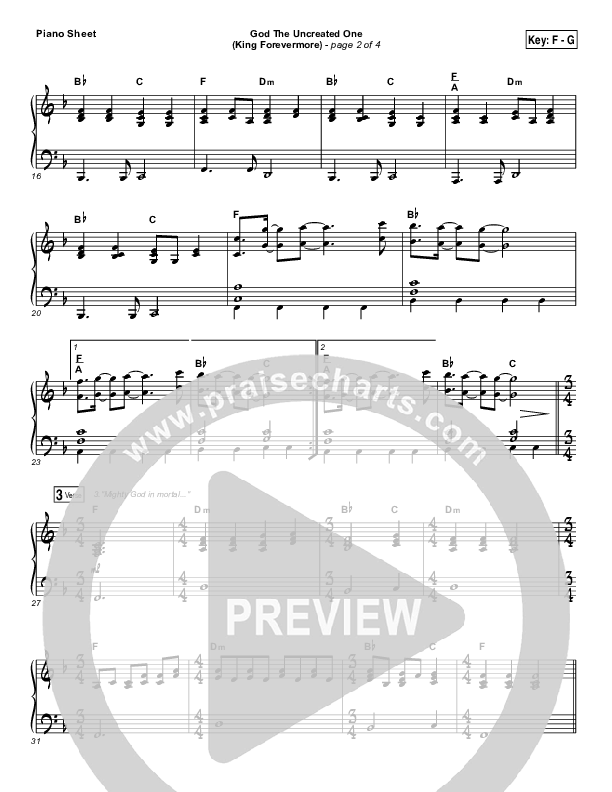 God The Uncreated One (King Forevermore) Piano Sheet (Aaron Keyes)
