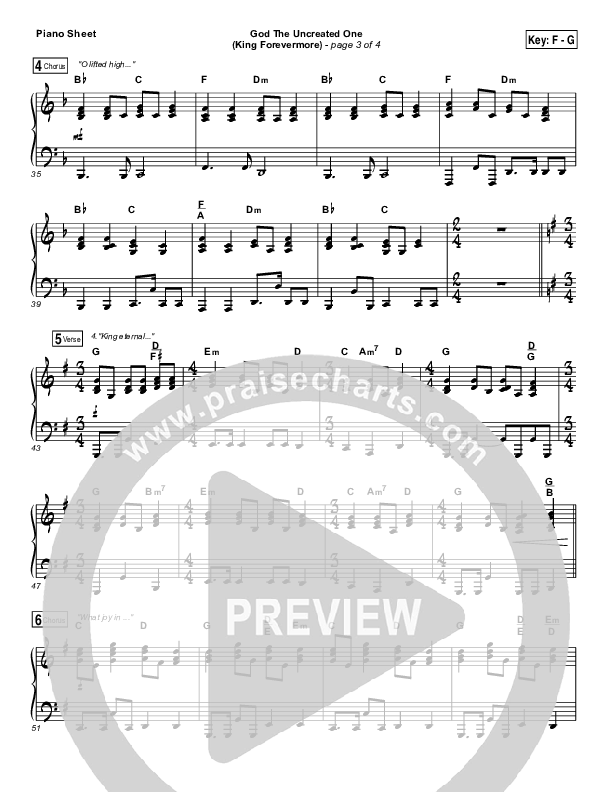 God The Uncreated One (King Forevermore) Piano Sheet (Aaron Keyes)