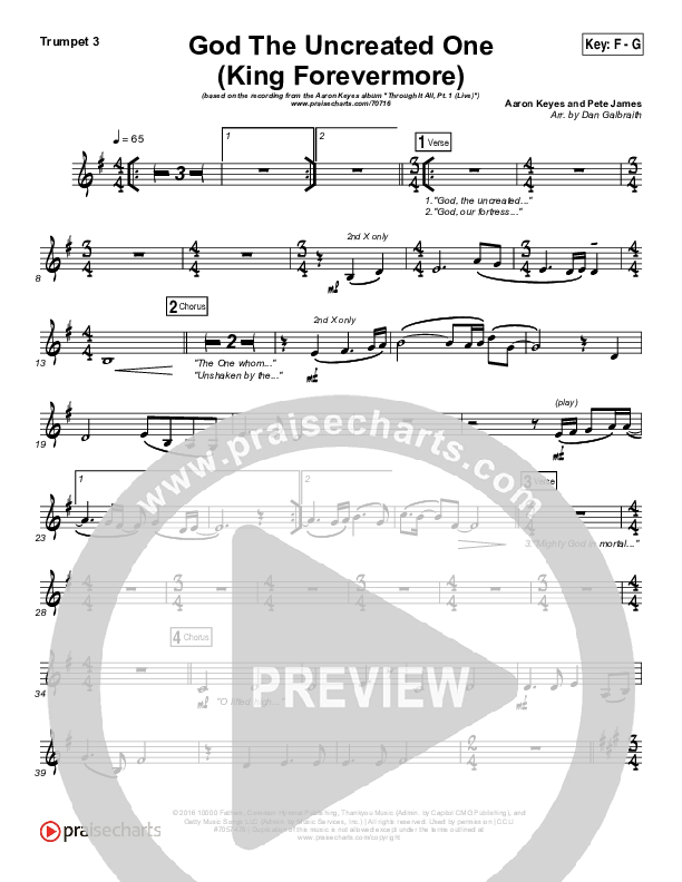 God The Uncreated One (King Forevermore) Trumpet 3 (Aaron Keyes)