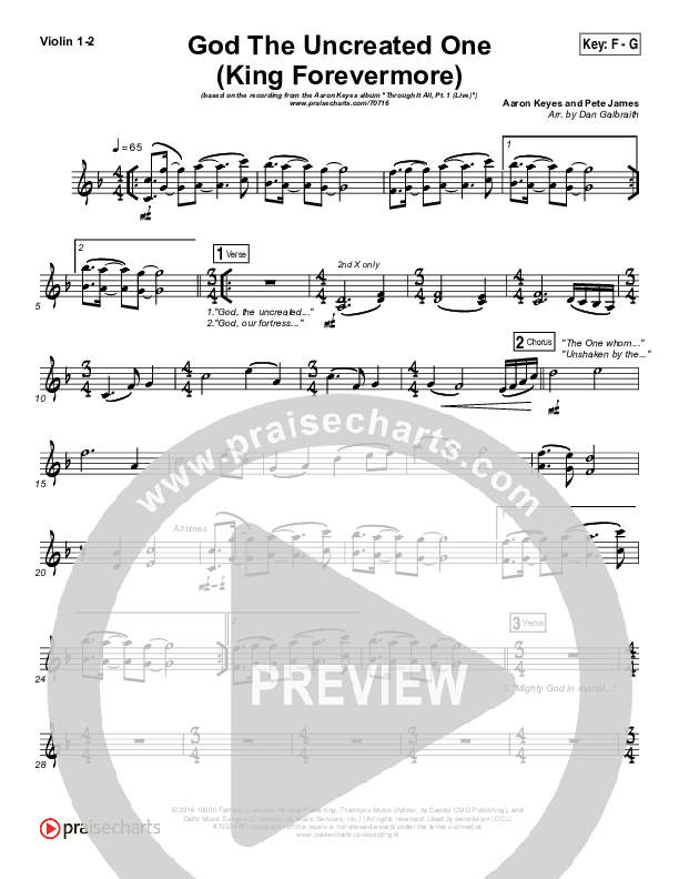 God The Uncreated One (King Forevermore) Violin 1/2 (Aaron Keyes)