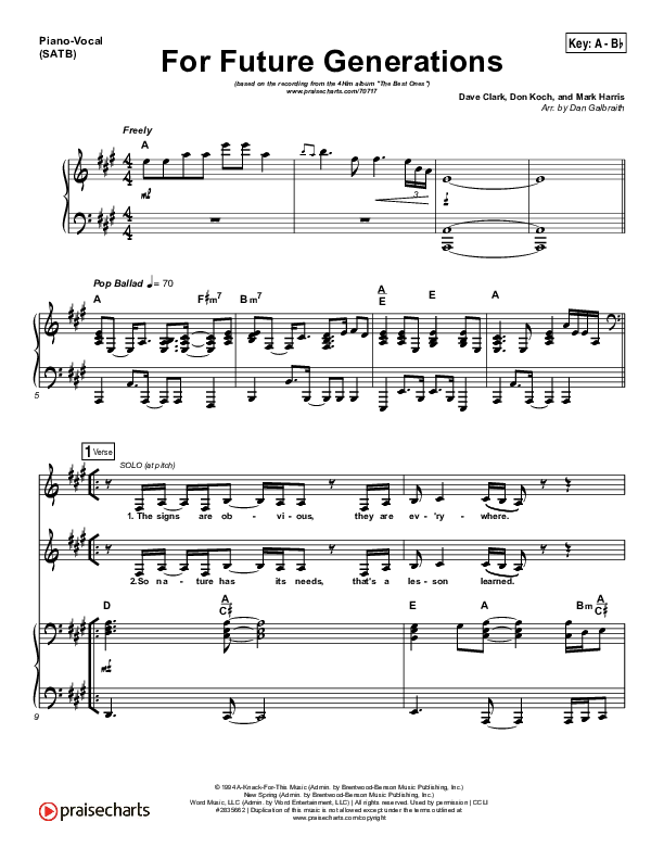 For Future Generations Piano/Vocal (SATB) (4Him)