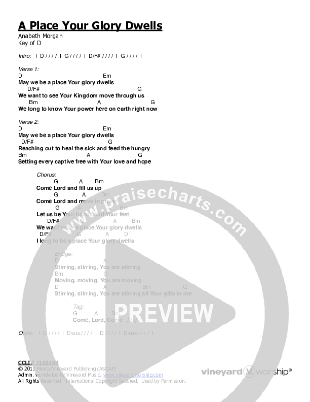 A Place Your Glory Dwells Chords & Lyrics (Anabeth Morgan)
